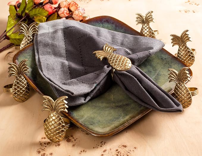 ALPHA Living HOME Set of 12 Napkin Rings Pineapple Antique Gold Bulk Elegant - Image 2