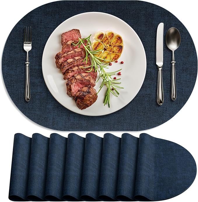 Placemats Set of 8-17" x 11.8" Waterproof & Heat Resistant Oval Place Mats by Delicateandelegantplacemats