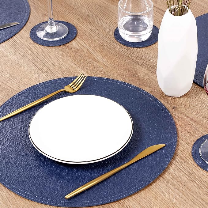 Set of 6 Faux Leather Round Placemats and Coasters, Coffee Mats Kitchen Table - Image 3