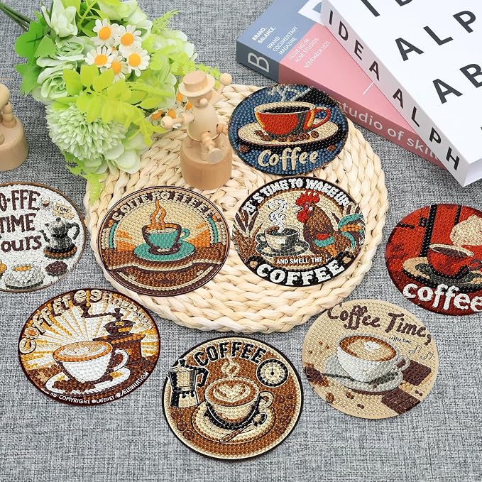 Ekuxom 8 PCS Coffee Diamond Art Coasters Kits - Image 5