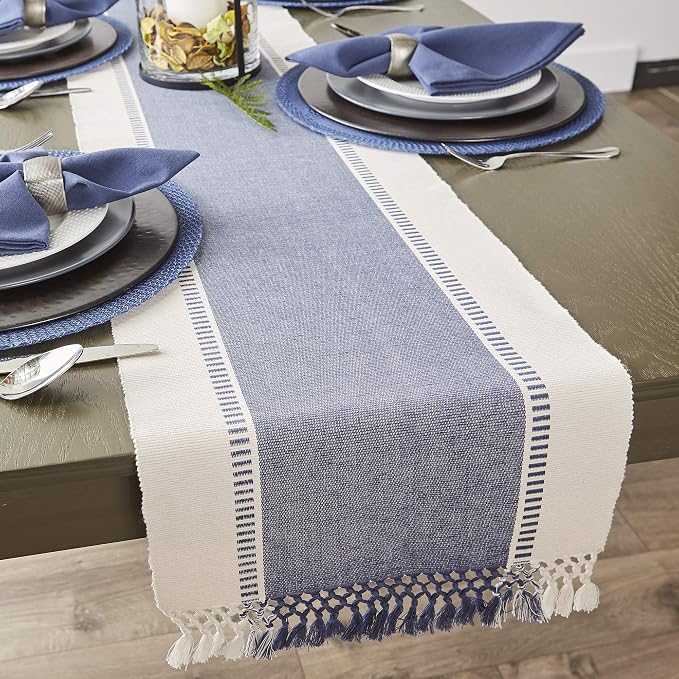 DII Dobby Stripe Woven Table Runner, 13x108 French Blue - Image 7