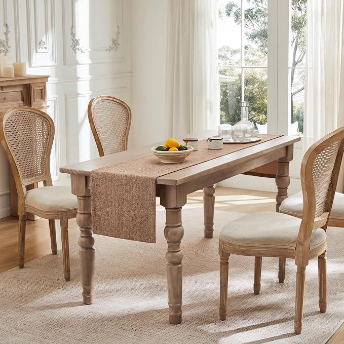 Burlap Style Farmhouse Table Runner, 14x90 Inches Brown | Thick Durable Fabric - Image 3