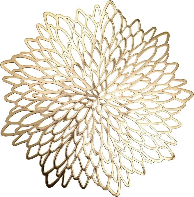Set of 8 Round Placemats Gold, Heat-Resistant PVC Table Mats by Unknown