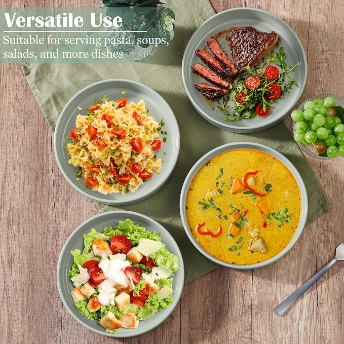 E-far Pasta Bowls Set of 4, 35oz Ceramic Large Salad Bowl Plates - Image 4