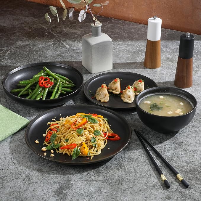 Gibson Elite Beckett Stoneware Matte Reactive Glaze 16 Piece Plates and Bowls - Image 5