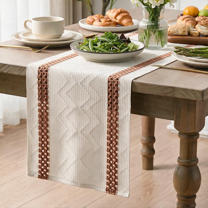 Artoid Mode Caramel Stripe Woven Rustic Table Runner 12x72 Inch | Holiday - Image 3