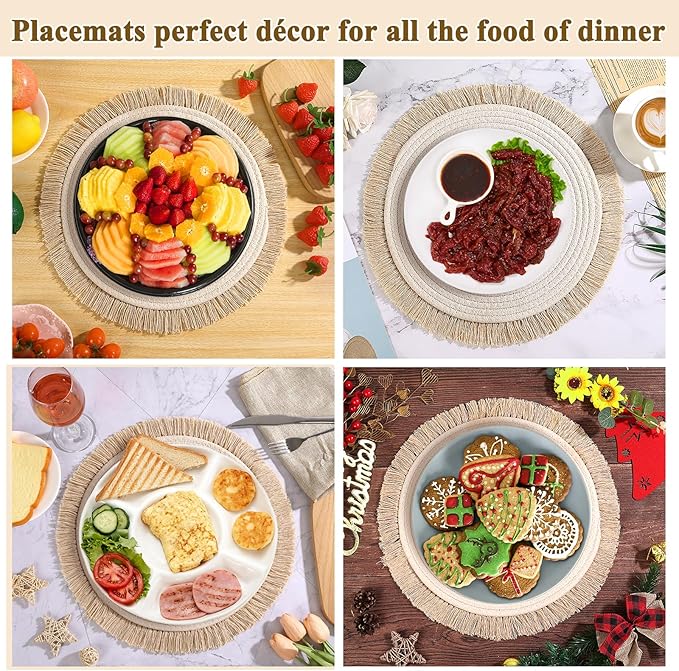 Round Placemats Set of 4 Table Mats 13Inch Washable Cotton Heat Resistant - Image 5