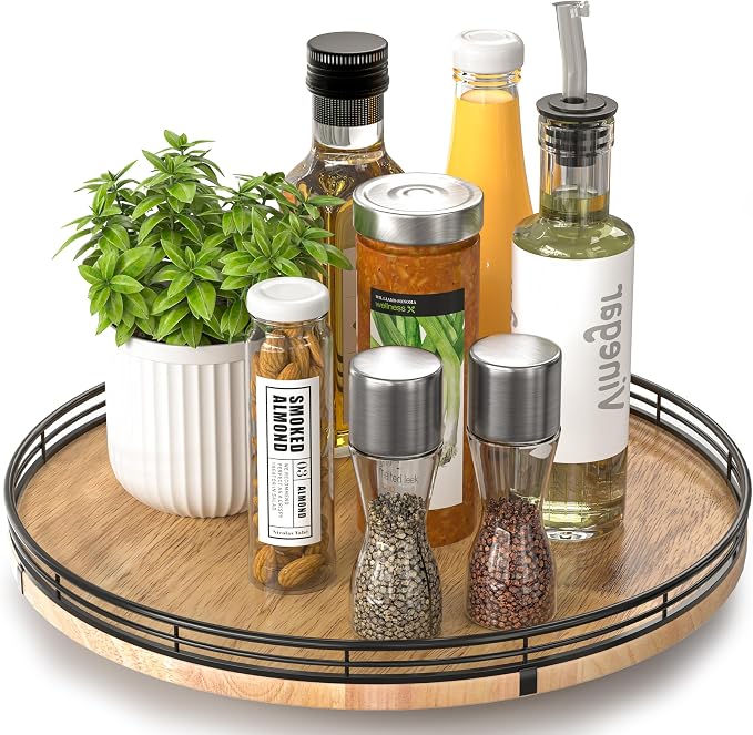 AMH 13-Inch Farmhouse Oak Lazy Susan Organizer by AMH