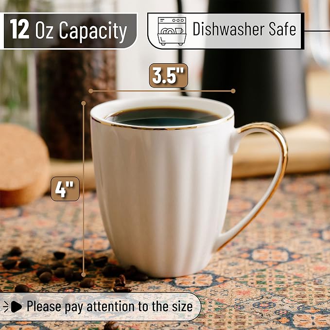 BTaT- White Coffee Mugs with Gold Rim, Porcelain Coffee Mugs - Image 3