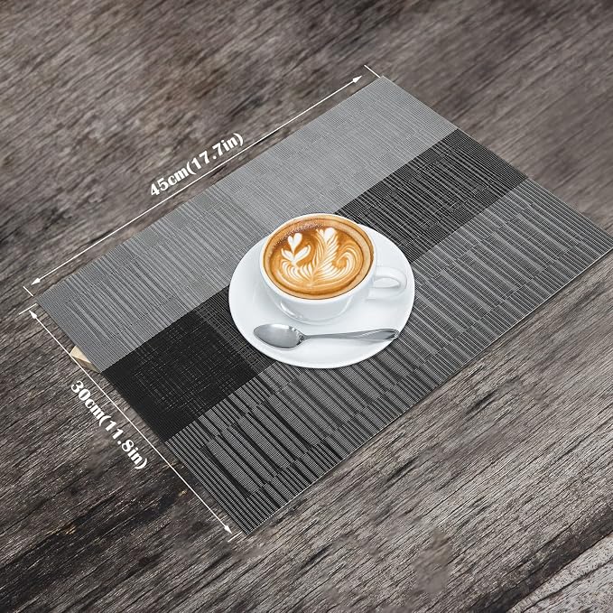 HeloHo Black Placemats Set of 4 Heat-Resistant Washable Place Mats Non-Slip - Image 2