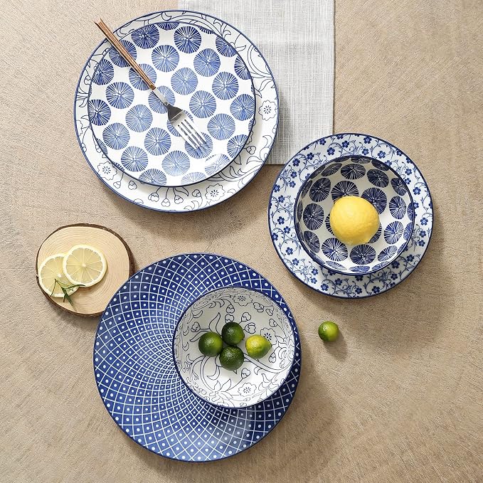 Selamica Ceramic Dinnerware Sets, Vintage Blue | Scratch Resistant Dishes set - Image 5