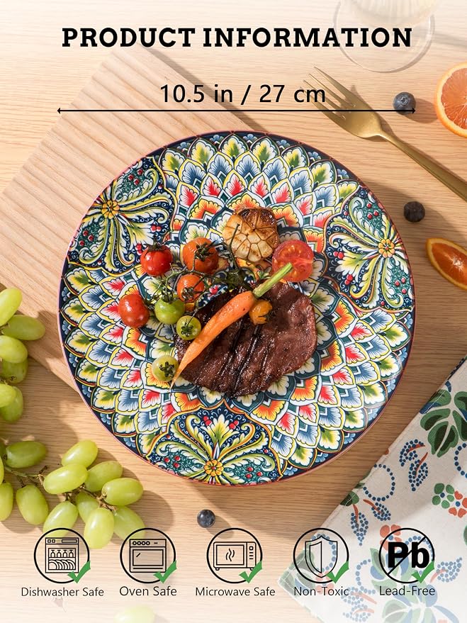 Henten Home Dinner Plates Set of 6, 10.5 Inch Porcelain Plate, Colorful - Image 2