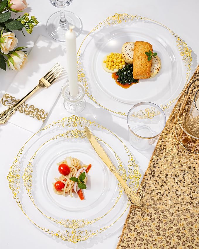 Nervure 175Pcs Clear Plastic Plates, Plastic Dinnerware Set - Image 2