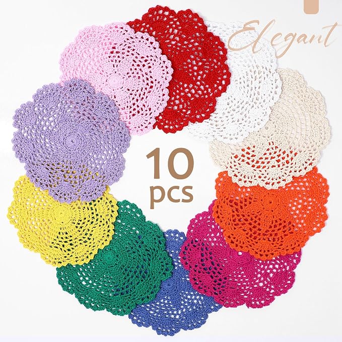 10 Pcs 8 Inch Cute Crochet Doilies Crochet Flower Coasters Handmade Cotton - Image 3