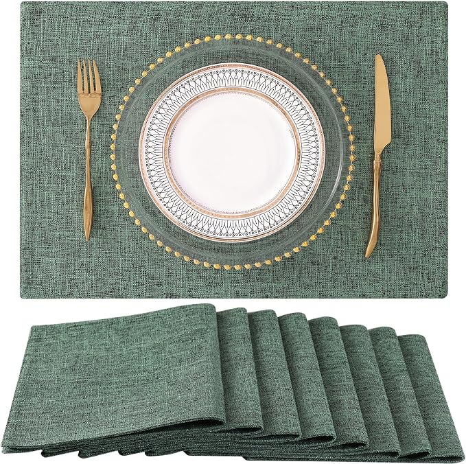 Faux Cotton Linen Placemats Set of 8, Cloth Washable Farmhouse Dining Table Mats by homing