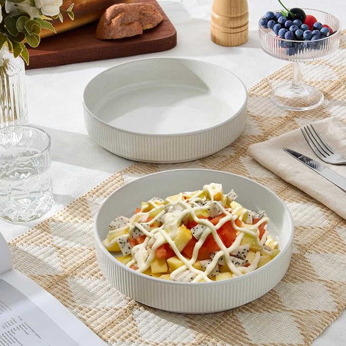 E-far Pasta Bowls Set of 6, 35oz Large Salad Bowl Plate - Image 9