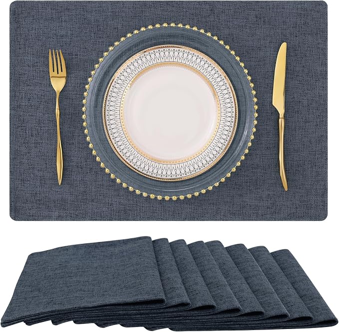 Faux Cotton Linen Placemats Set of 8, Cloth Washable Farmhouse Dining Table Mats by homing