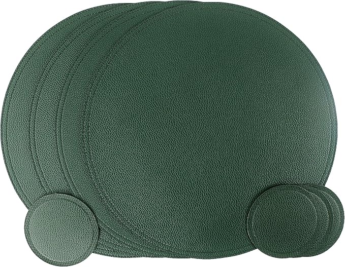 Jovono Faux Leather Round Placemats and Coasters, Wipeable Table Mats, Double - Image 8
