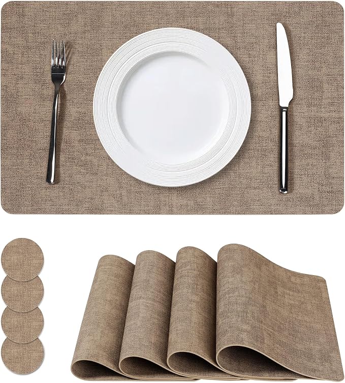 NCUE Vinyl Placemats Set of 4, Heat Resistant, Nonslip Faux Leather Waterproof by NCUE