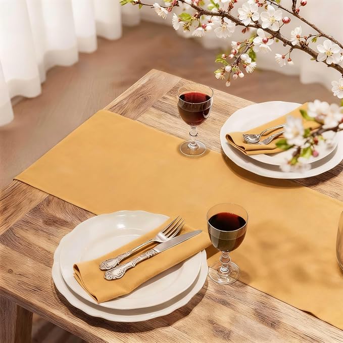 FOLINS&HOME Gold Waterproof Decorative Table Runner 60 Inches Long | 210GSM - Image 2
