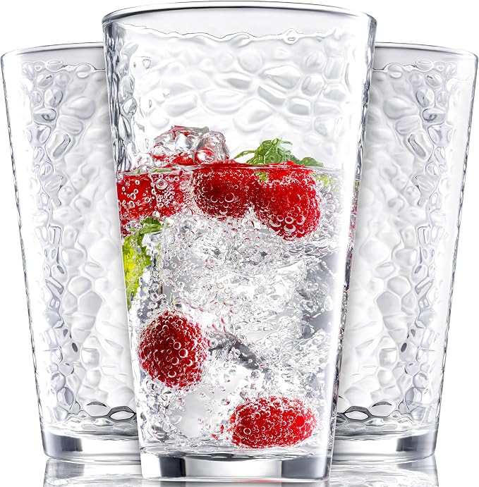 Le'raze Set of 10 Hammered Glass Cups, Dishwasher Safe, Freezer Safe, Non Slip by LERAZE