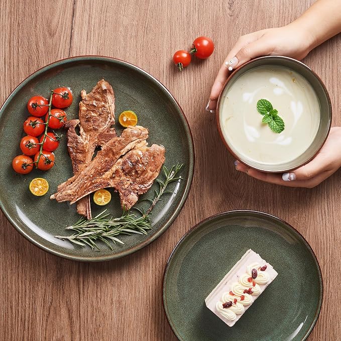 24 Piece Dinnerware Sets for 8, Modern Stoneware Plates and Bowls Setst - Image 4