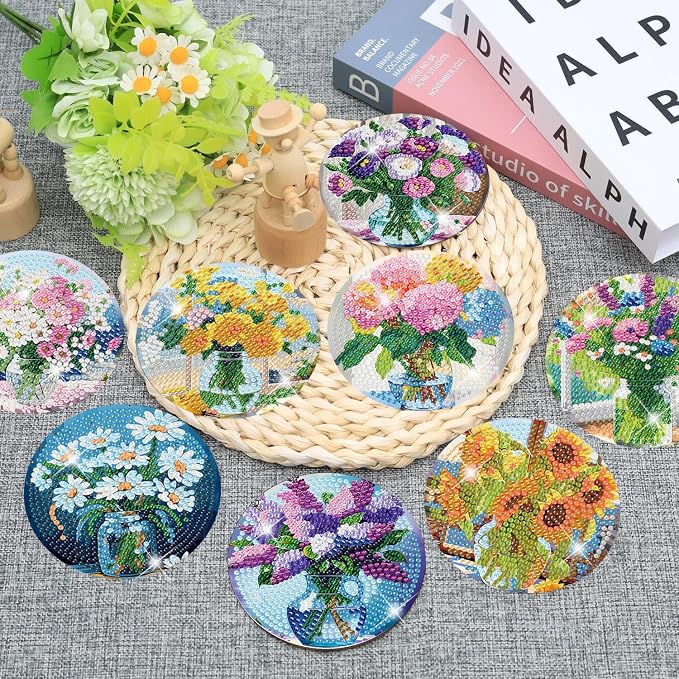 Ekuxom 8 Pcs Flower Diamond Art Coasters Kit - Image 2