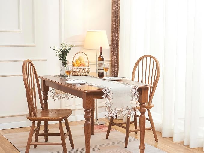 Natural Linen Table Runner 60 inches Beige Lace Coffee Table Runners | French - Image 5