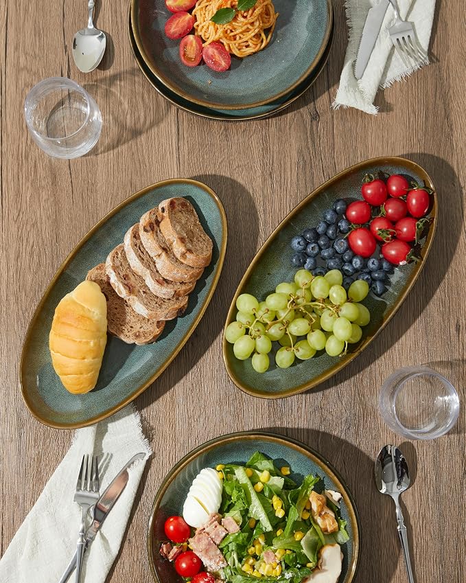 12.8" Oval Serving Platters, Stoneware Party Tray Set - Image 3
