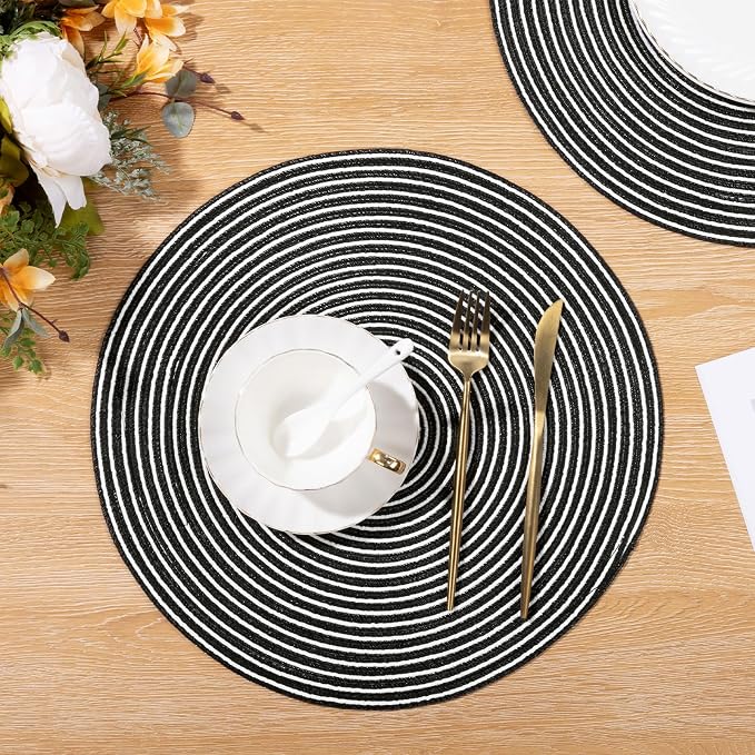SHACOS 15 inch Round Braided Placemats Set of 6 Non Slip Washable Fabric - Image 7