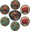 Christmas Bird Coasters Leather Round Drink Coasters 6 Pcs Set by Yopiiefa