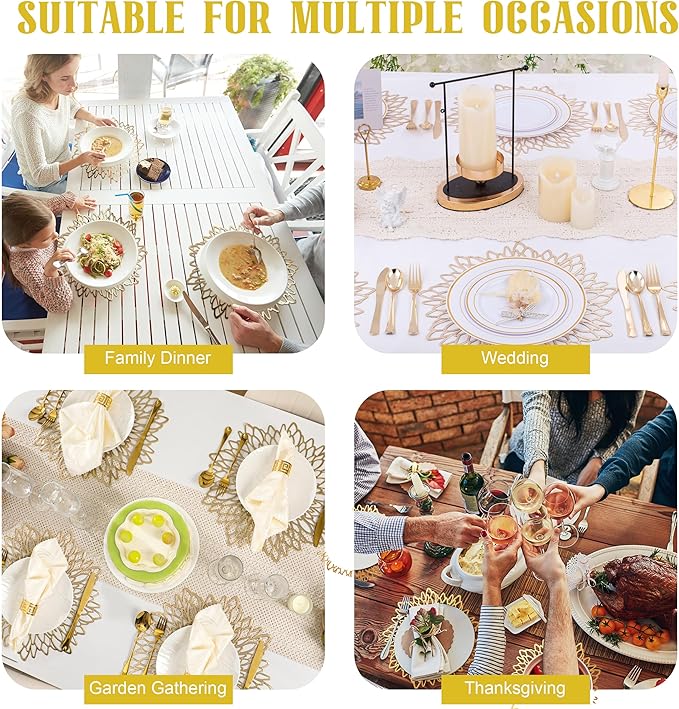 Set of 12 Round Placemats Gold, Heat-Resistant PVC Table Mats - Image 7