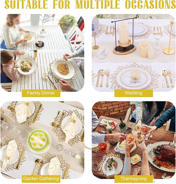 Set of 6 Round Placemats Gold, Heat-Resistant PVC Table Mats - Image 7