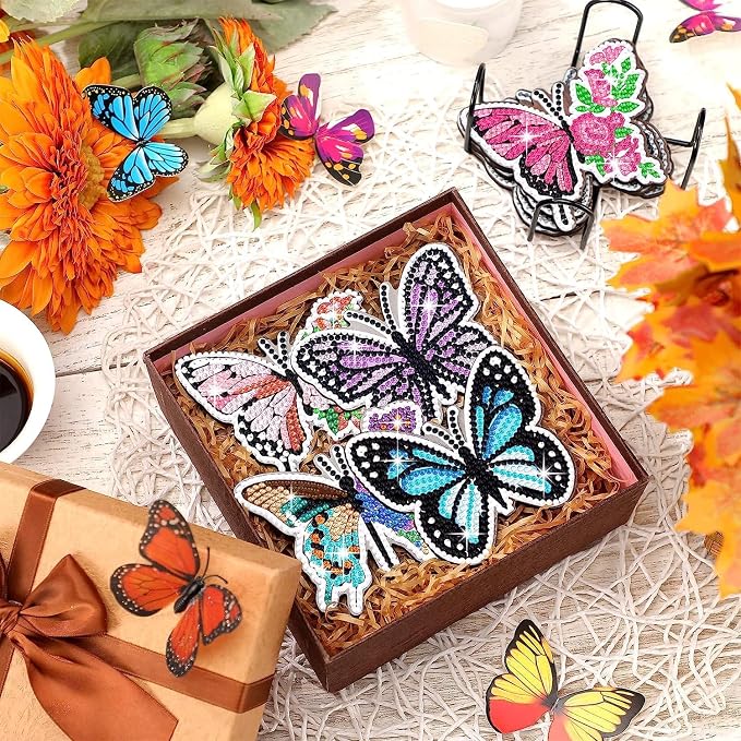 8 Pack Butterfly Shaped Diamond Painting Coasters - Image 5