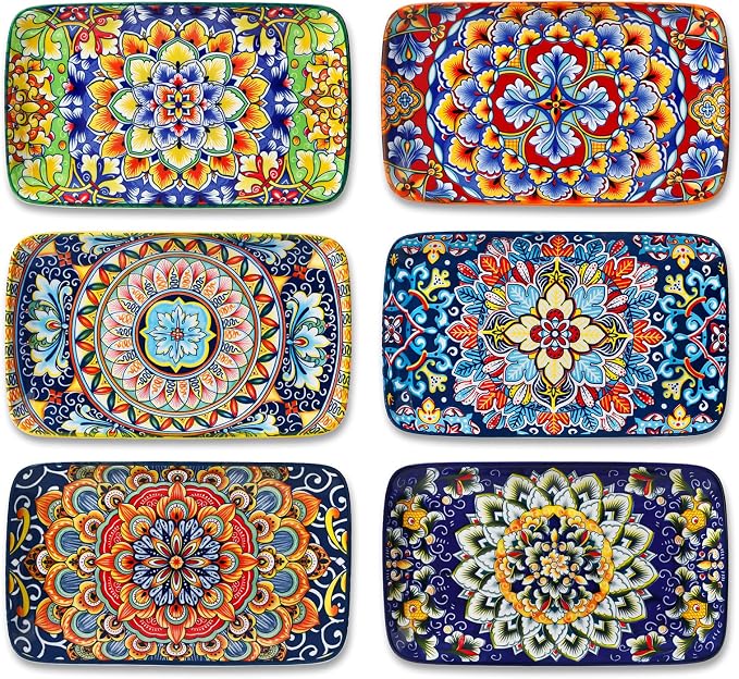 vancasso Simi 6-Piece Rectangular Ceramic Plates Set, 8.5" x 5.1" Small Dessert by vancasso