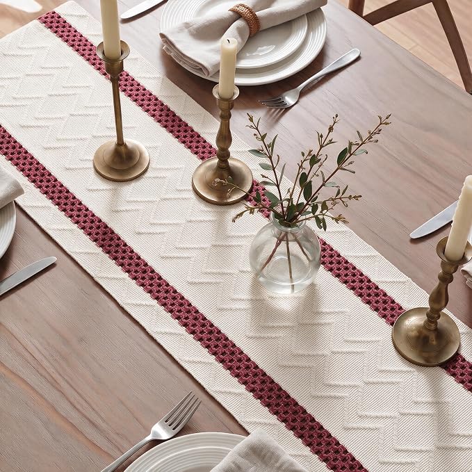 Artoid Mode Red Stripe Woven Rustic Table Runner 12x60 Inch | Holiday Kitchen - Image 4