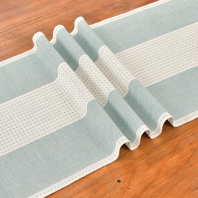 Wracra Linen Table Runner, Stripe Table Runners 48 Inches Long Aque Blue | - Image 2