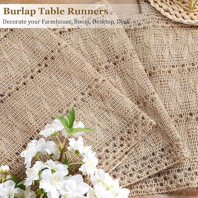 Burlap Boho Table Runner for Fall Thanksgiving Home Decor 72 Inches | Brown - Image 2