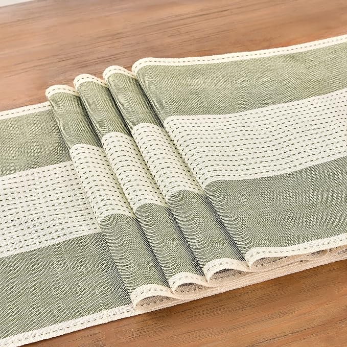 Wracra Linen Table Runner, Stripe Table Runners 72 Inches Sage Green | Delicate - Image 3