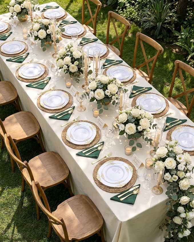 Nervure 600Pcs White and Gold Plastic Plates, Dinnerware Set - Image 7