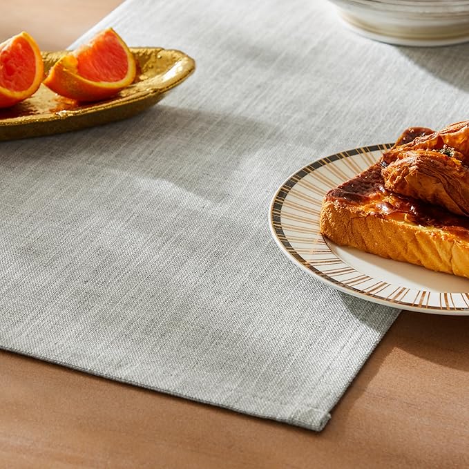 Rustic Cotton Linen Table Runner, 13x60 Inches Light Grey | Farmhouse Style by ZEEMARTONLINE