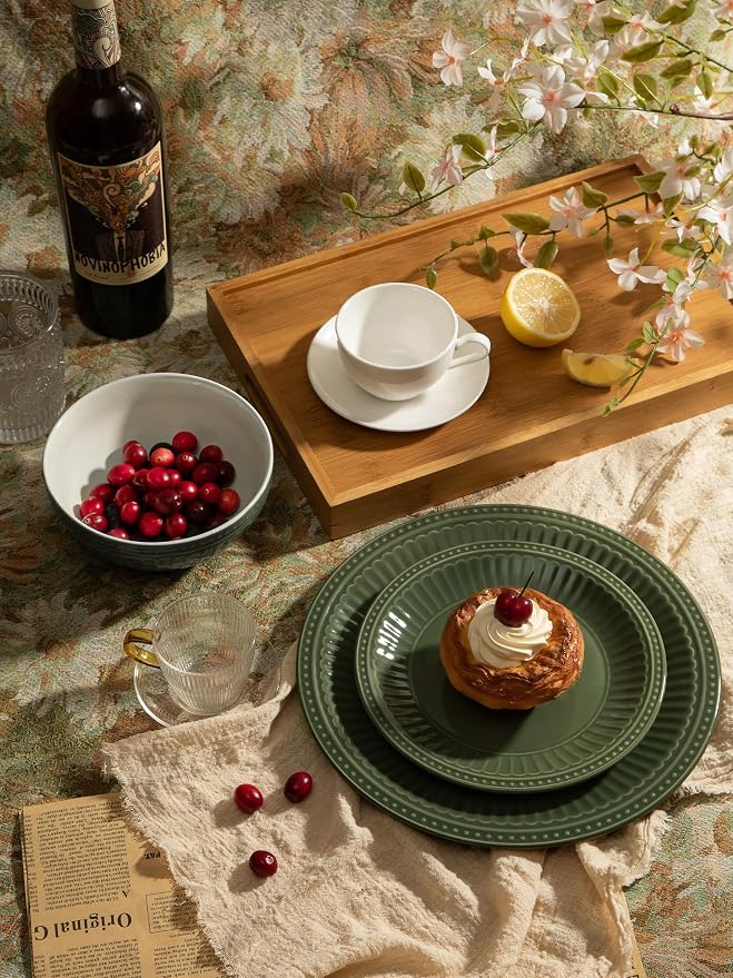 Famiware Ceramic Plates and Bowls Sets, Embossed Dishes Dinnerware - Image 2