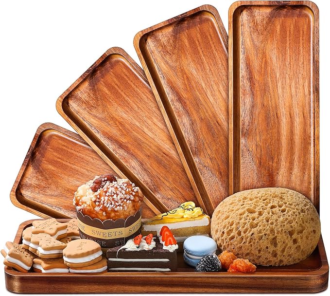 Roowest 5 Pack Solid Acacia Wood Serving Trays by Roowest