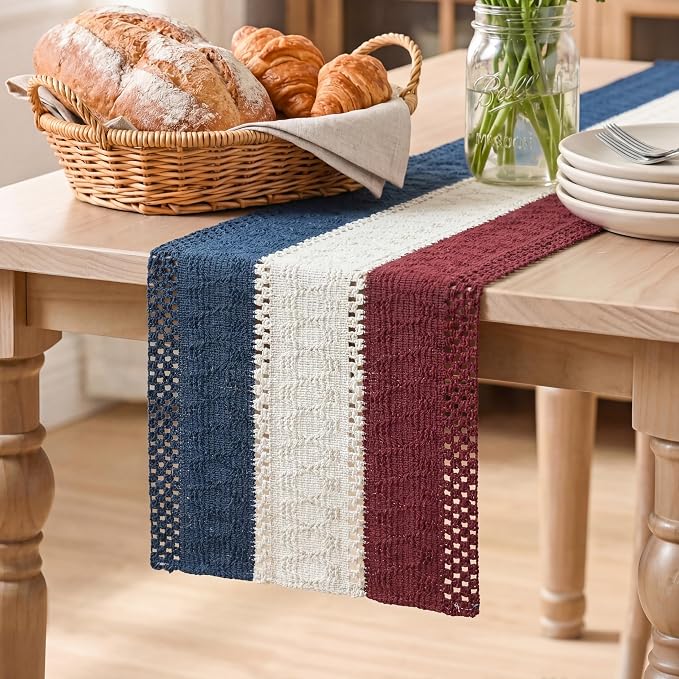 Artoid Mode Blue Beige Red Farmhouse Rustic Table Runner 12x108 Inch | Holiday by ArtoidMode