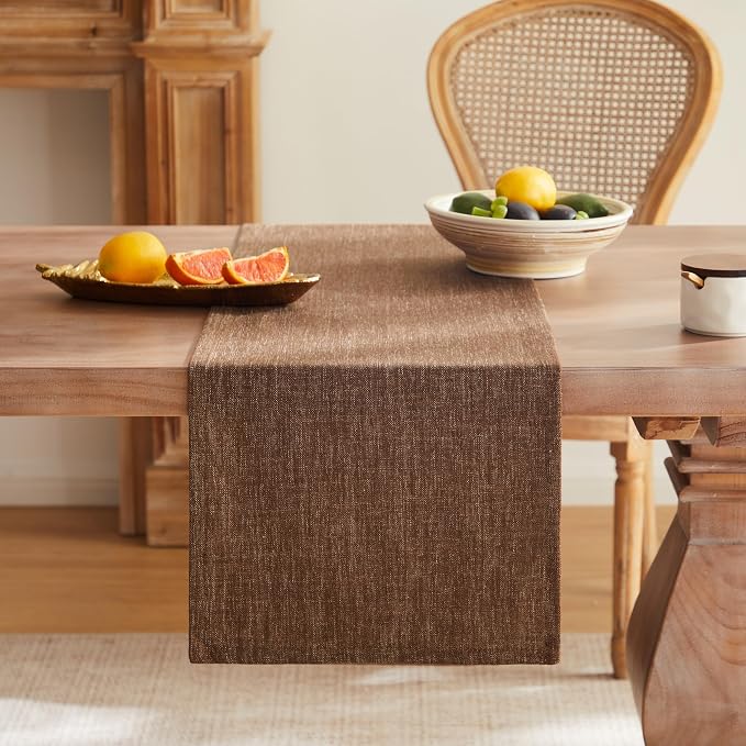 Rustic Cotton Linen Table Runner, 13x36 Inches Brown | Farmhouse Style Linen - Image 4