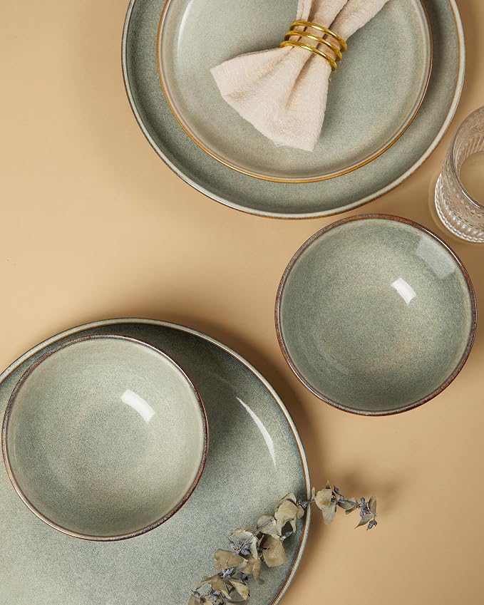 Stoneware Dinnerware Sets for 6, 18 Pieces Ceramic Plates and Bowls Sets - Image 6