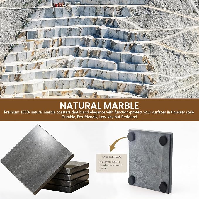 Natural Marble Coasters, Square Costers, Luxury Aesthetic Modern Decor - Image 3