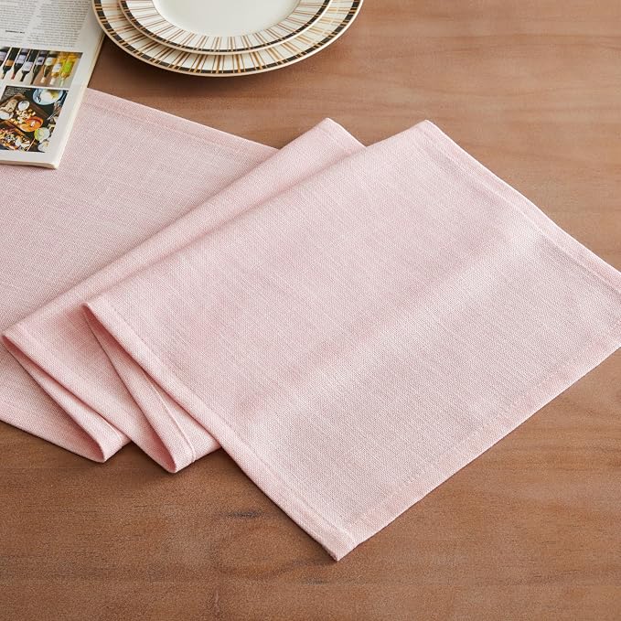 Rustic Cotton Linen Table Runner, 13x36 Inches Pink | Farmhouse Style Linen - Image 2