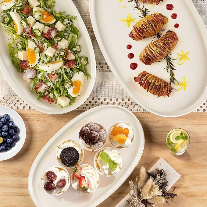 Ceramic Serving Platter Set of 3, Oval Serving Plates and Dishes | - Image 3