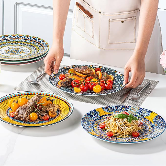 HENXFEN LEAD Boho Ceramic Dinner Plates Set of 6, 10.5 Inch | Assorted Patterns - Image 4